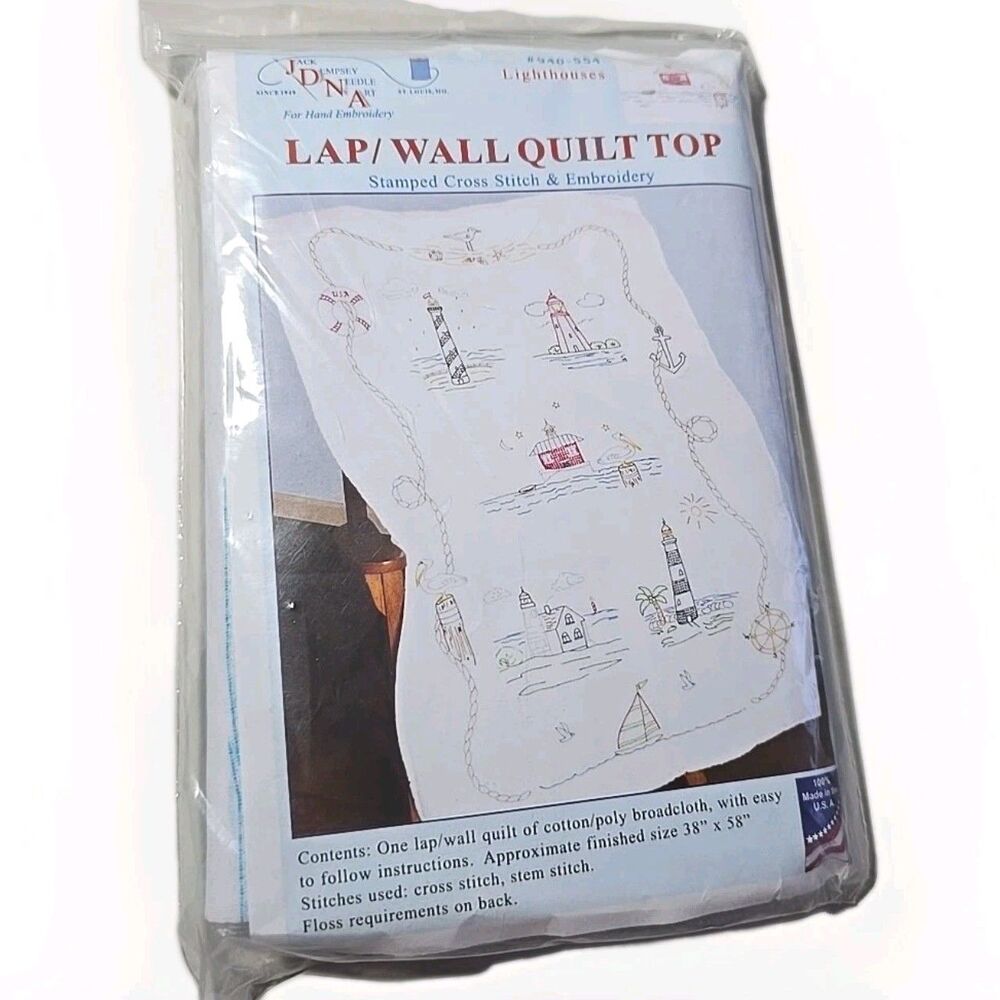 Jack Dempsey/JDNA Stamped Embroidery/Cross Stitch Quilt Top Lighthouses #940-554